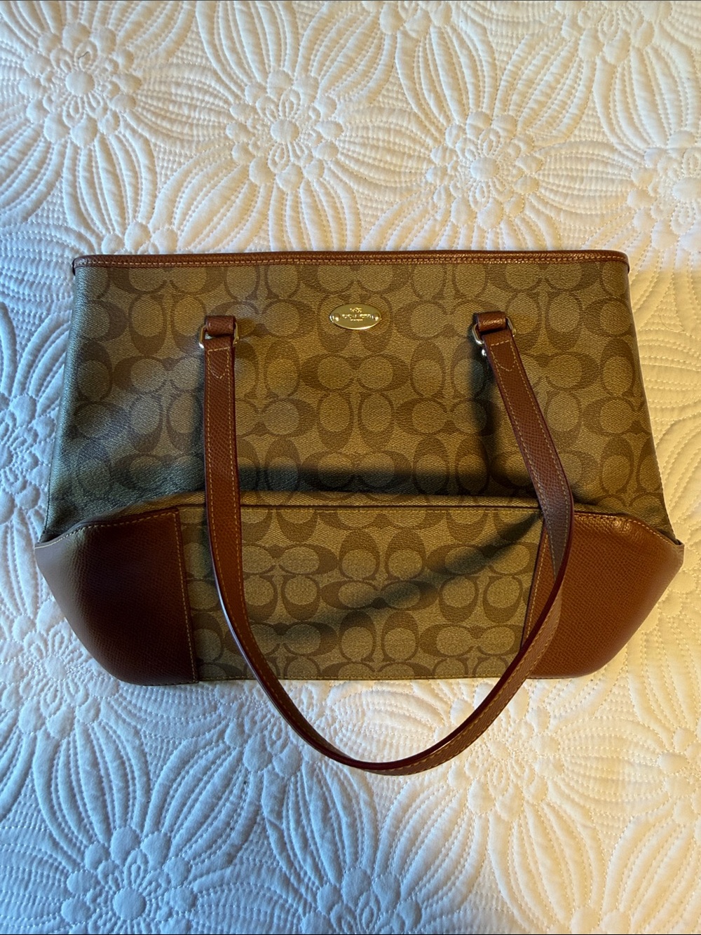 Coach Canvas Signature Tote in Brown and Tan